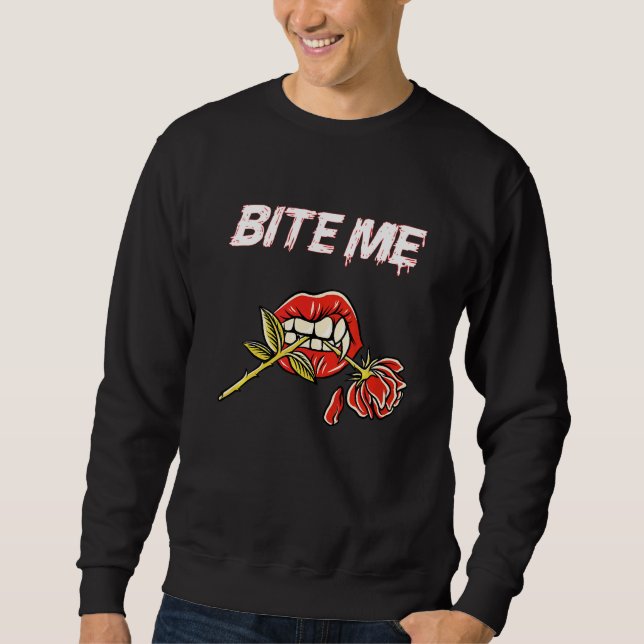 Sweatshirt Mords Moi Dents de Vampire Avec Rose   (Devant)