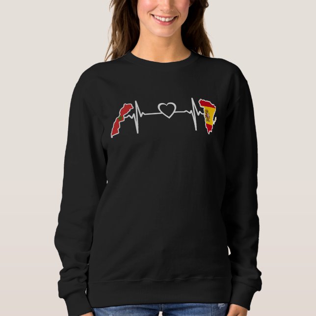 Sweatshirt Moroccan Spanish Flag  Spain Morocco Heartbeat Fla (Devant)
