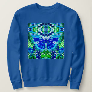 Sweatshirt Motif Batik de papillon et de médaillon en bleu