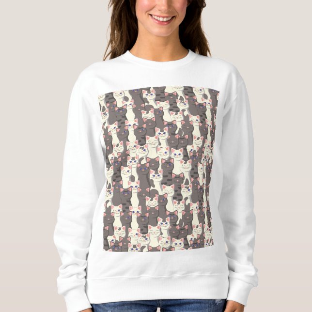 Sweatshirt Motif de chats blancs et gris (Devant)