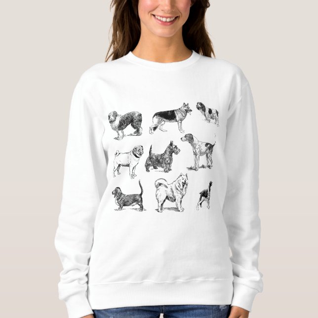 Sweatshirt Motif de chiens Vintages noirs et blancs (Devant)