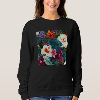 Sweatshirt Motif de feuille de fleur tropicale hawaïenne Vaca