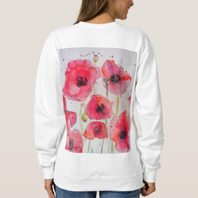 Sweatshirt Motif de fleur d'art à l'aquarelle de pavot rouge (Dos)