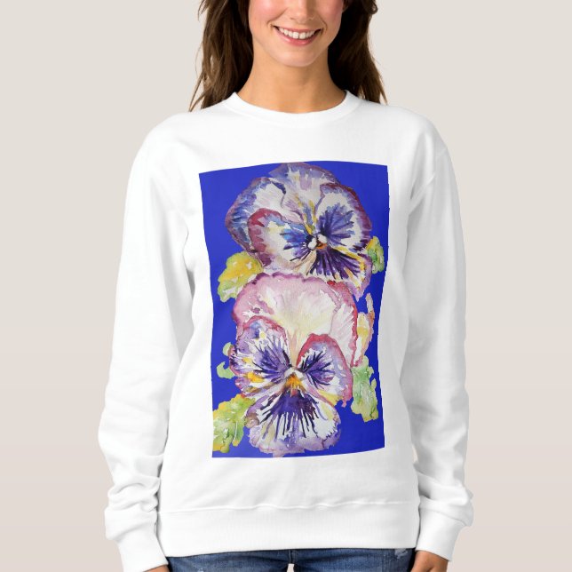 Sweatshirt Motif de fleurs d'aquarelle fleurie violet Pansy (Devant)