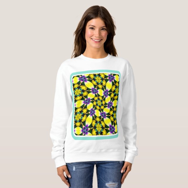 Sweatshirt Motif de marguerite jaune et violet (Devant entier)