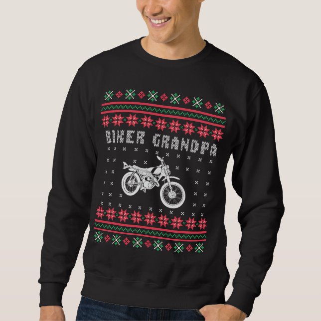 Sweatshirt Motocyclette grand-père motocyclette moche de Noël (Devant)