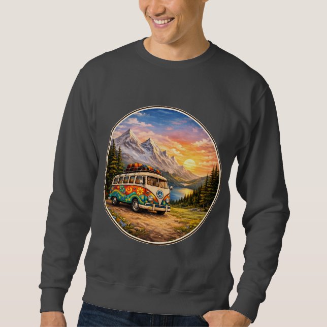 Sweatshirt Mountain Sunset Lake Scene | Retro Hippie Van Life (Devant)