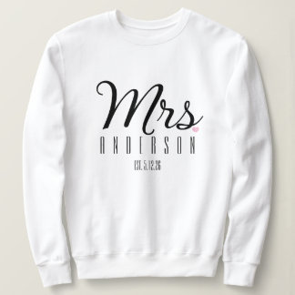 Sweatshirt Mrs Modern Script Custom Wedding Date Newlywed 