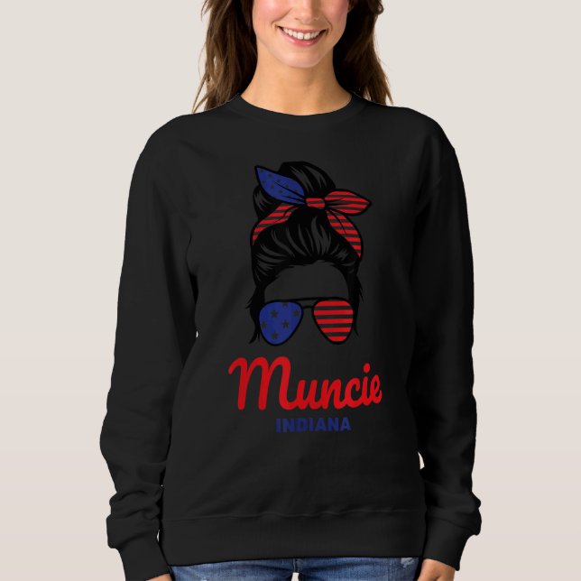 Sweatshirt Muncie Indiana Retro Messy Bun (Devant)