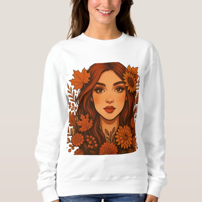 Sweatshirt Muse d'automne - Femme aux fleurs d'automne (Devant)