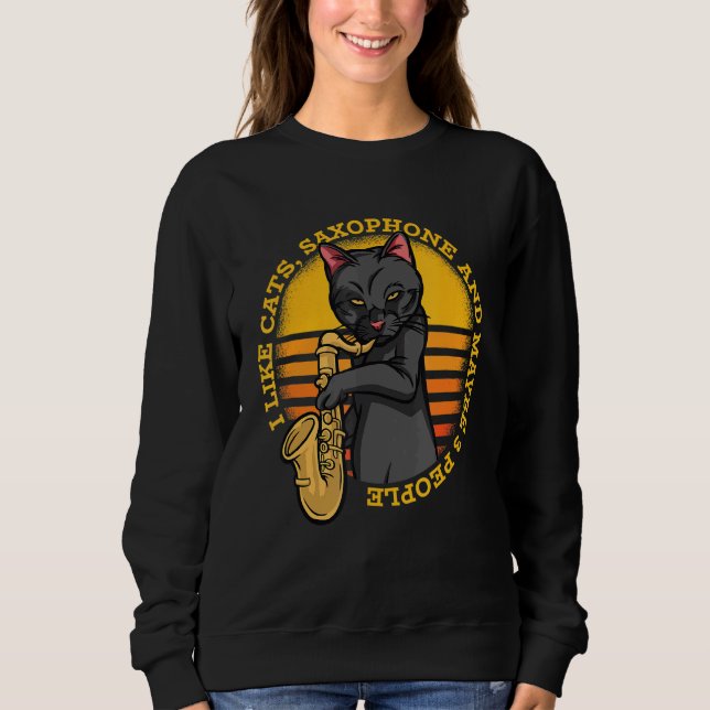 Sweatshirt Musical Cat Joue Saxophones (Devant)