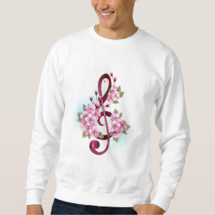 Sweatshirt Musical treble clef notes with sakura flowers