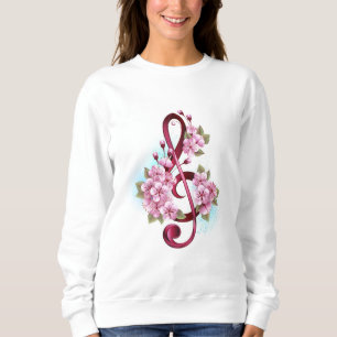 Sweatshirt Musical treble clef notes with sakura flowers