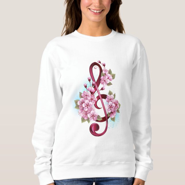 Sweatshirt Musical treble clef notes with sakura flowers (Devant)