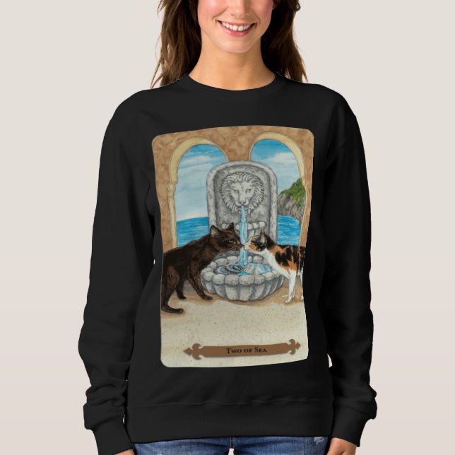 Sweatshirt Mystical Cats Two of Sea Tarot Card Blackcraft Hal (Devant)