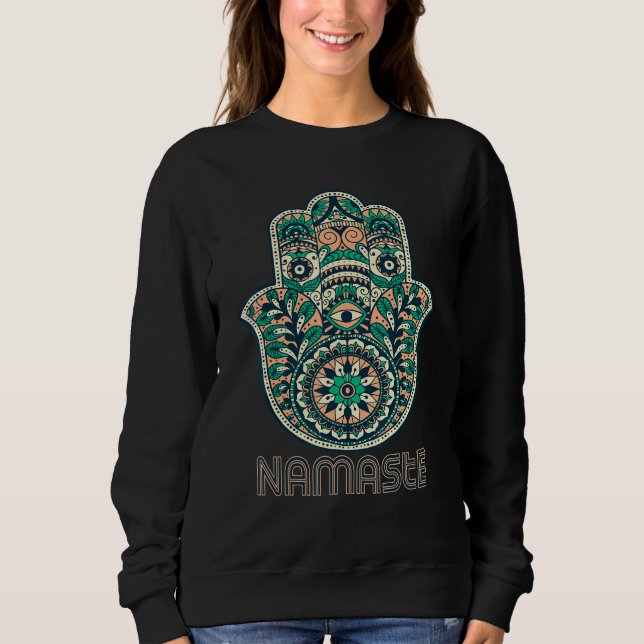 Sweatshirt Namaste Hamsa Hand Yoga Hinduism Fatima Arabic (Devant)