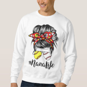 Sweatshirt Nana Life Messy Bun Cheveux Softball Baseball Mère