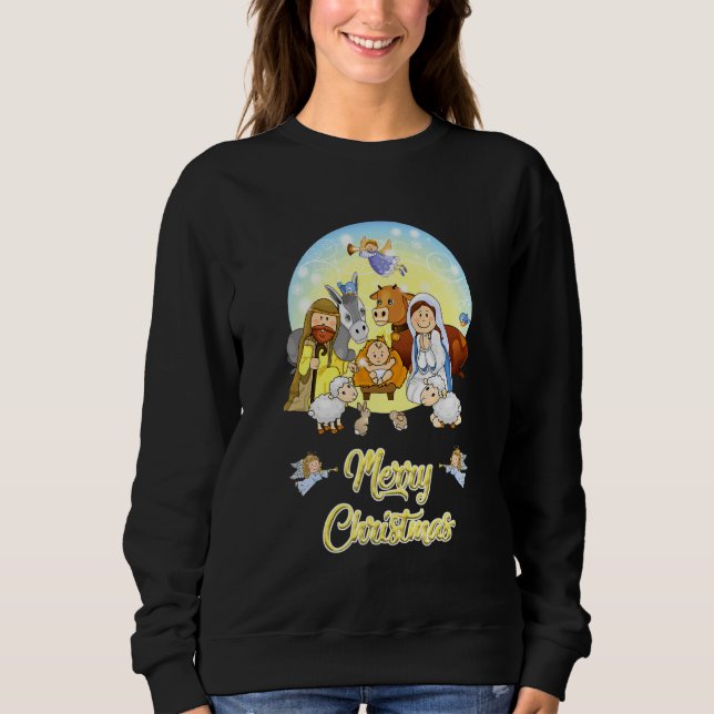 Sweatshirt Nativité de Noël Véritable histoire Nativité Scène (Devant)