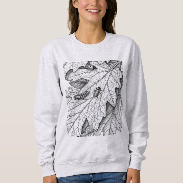 Sweatshirt Nature Sketch: Garden Leaves and Insects Hoodie (Devant)