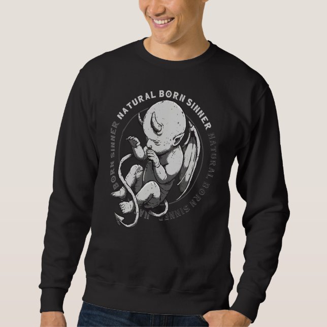 Sweatshirt Naturel Born Sinner Devil Baby Grunge Goth Emo Pun (Devant)