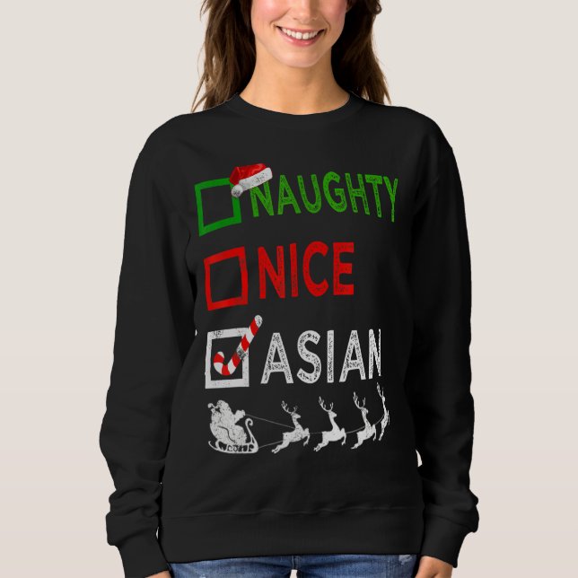 Sweatshirt Naughty Nice asiatique Pyjamas de Noël Santa Hat X (Devant)