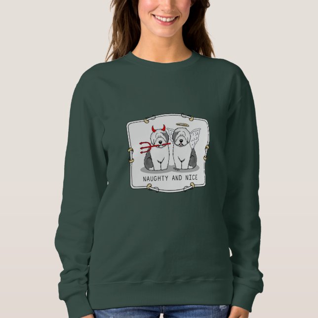 Sweatshirt Naughty & Nice Old English Sheepdogs (Grey 1) (Devant)