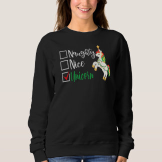 Sweatshirt Naughty Nice Unicorn Noël Mignonne Père Noël