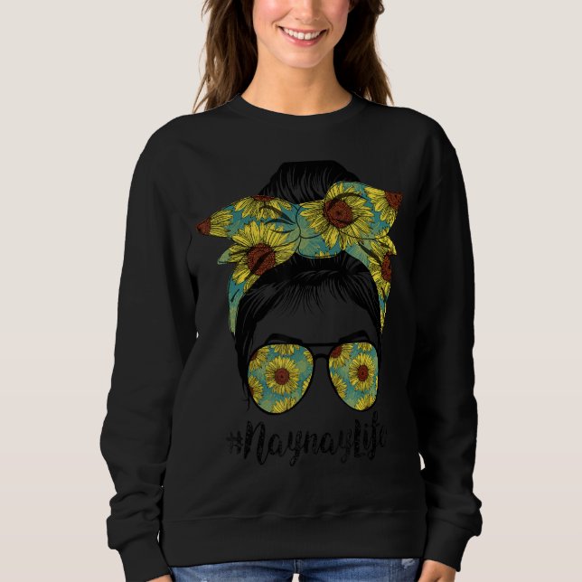 Sweatshirt Naynay Life Messy Cheveux Bun Sunflower Femme Mère (Devant)