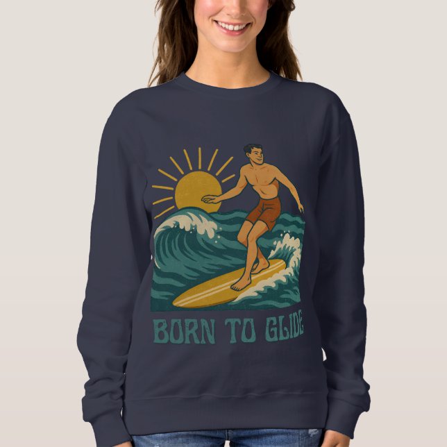 Sweatshirt Né pour Glisser Graphique Rétro Surf Californien (Devant)