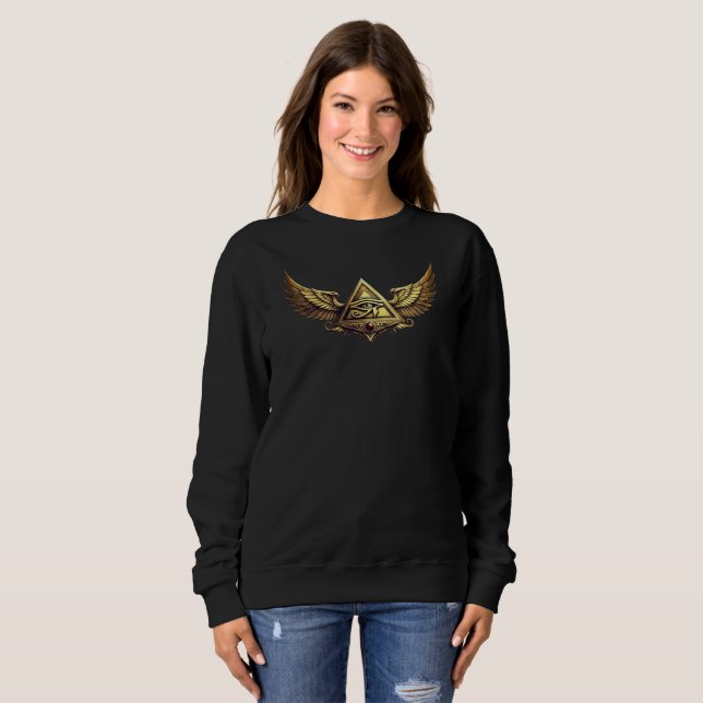 Sweatshirt NeoAnkh Œil d'Horus Égyptien Pyramide ailée en or (Devant entier)