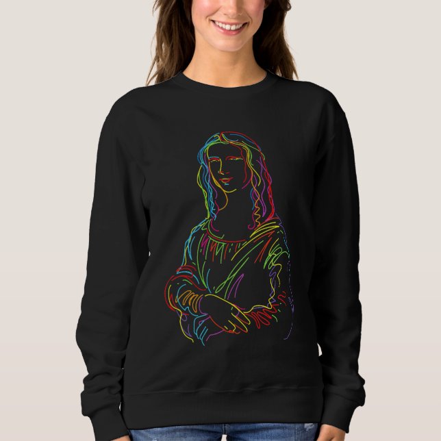 Sweatshirt Neon Abstrait Mona Lisa Line Art (Devant)