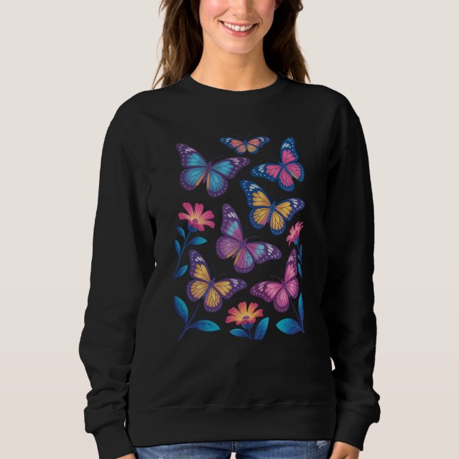 Sweatshirt Neon Flowers with Six Glowing Butterflies (Devant)