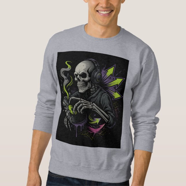 Sweatshirt Neon Skeleton DJ Bass Waves (Devant)
