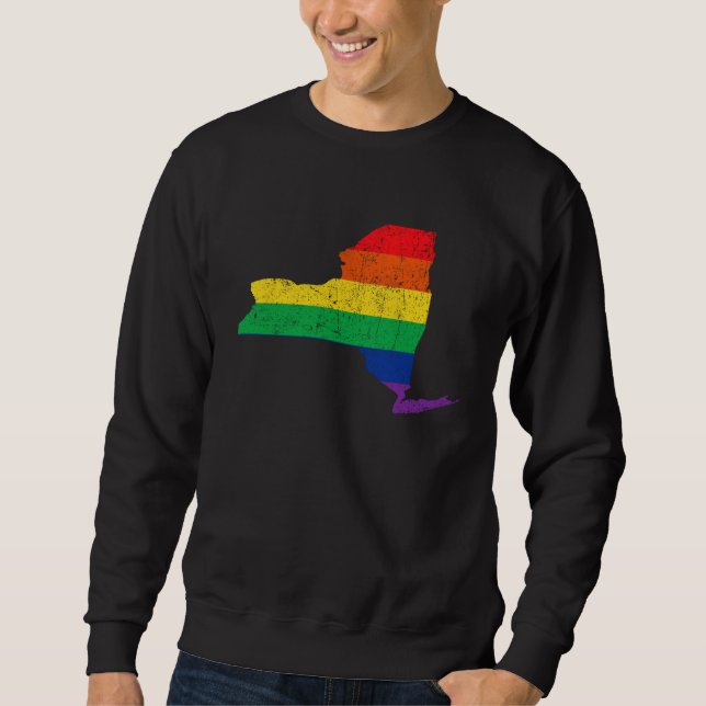 Sweatshirt New York Pride Rainbow Flag Map Gay Lesbian LGBT S (Devant)
