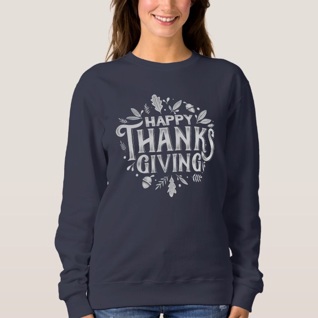 Sweatshirt Nice Bon thanksgiving texte avec Automne Feuille (Devant)