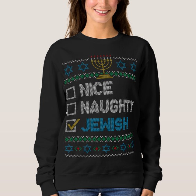 Sweatshirt Nice Naughty Juif Laid Noël Sweater Funny H (Devant)