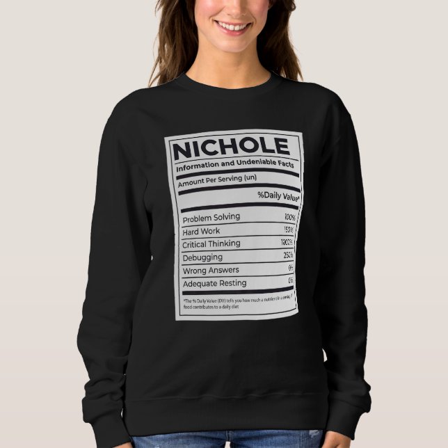 Sweatshirt Nichole Information sur la nutrition Problème de r (Devant)