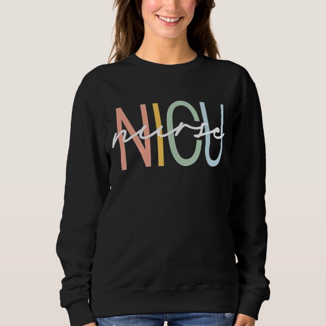 Sweatshirt Nicu Nurse Icu Neonatal Boho Rainbow Team Tiny Hum (Devant)