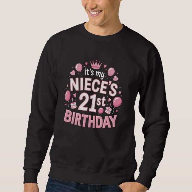 Sweatshirt Nièce 21e Anniversaire Parti Couronne Ballons rose (Devant)