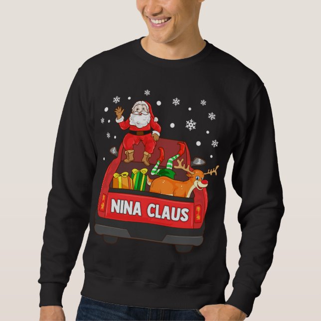 Sweatshirt Nina Claus Camion Rouge Père Noël Reindeer Elf Noë (Devant)