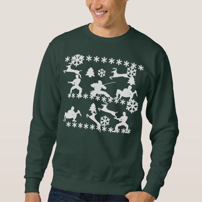 Sweatshirt Ninjas et renne combattant Noël laid ont sué 2 (Devant)