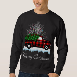 Sweatshirt Noël Arbre Buffalo Plaid Camion Rouge Pajama Noël