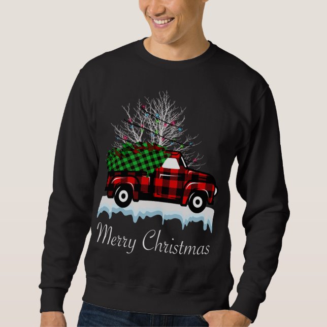 Sweatshirt Noël Arbre Buffalo Plaid Camion Rouge Pajama Noël (Devant)