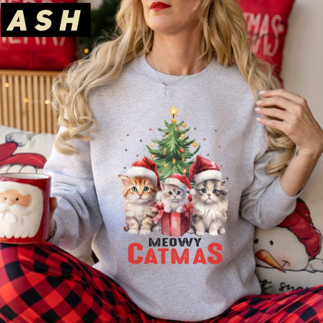 Sweatshirt Noël Arbre cadeau de chat, Meowa Catmas Noël (Créateur téléchargé)