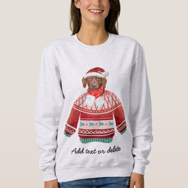 Sweatshirt Noël Brown Dachshund laid Noël Weiner Chien maman (Devant)
