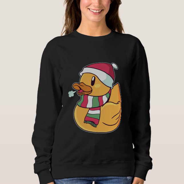 Sweatshirt Noël Caoutchouc Canard Santa Chapeau Cadeau Pour L (Devant)