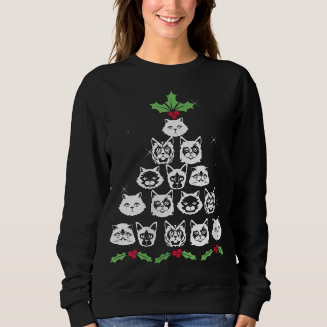 Sweatshirt Noël Chat Arbre Drôle Noël Noël Kitty Nouveauté (Devant)