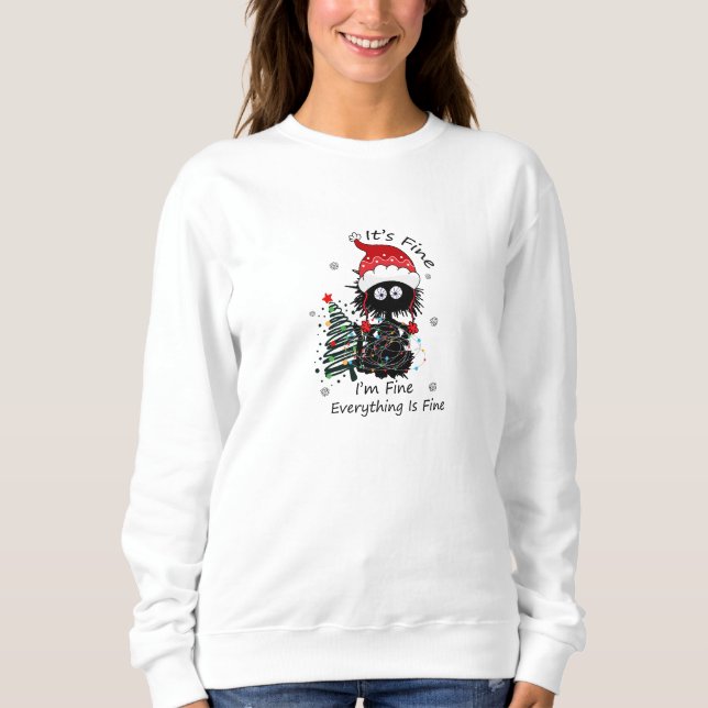 Sweatshirt Noël Chat noir C'est bon Je vais bien  (Devant)