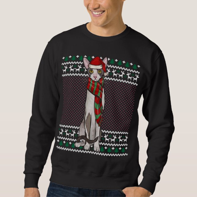 Sweatshirt Noël Cornouailles Rex Chat Santa Hat Noël moche (Devant)