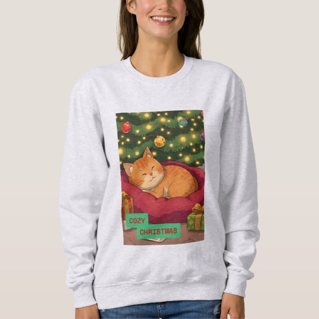 Sweatshirt Noël cosy avec un chat orange (Devant)